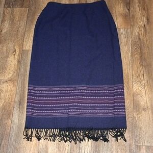 Elegant Navy and Purple Fringe Skirt Wool Blend Size 12
